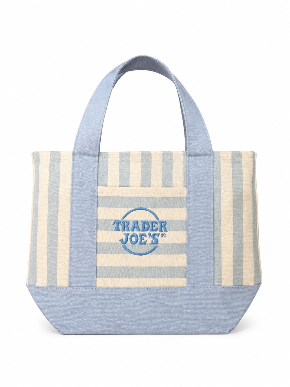 Trader Joe’s Mini Canvas Tote Bag Blue Striped Limited Edition NWT